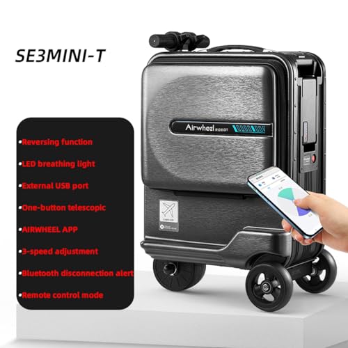 SE3miniT 26L Smart Riding Suitcase with 2xBatteries, Motorized Luggage for Adults, Removable Battery,Aluminum Alloy Rod,USB Charging Port,Smart App,3-Speed,Load 110kg,Black2