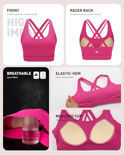 Image of RUNNING GIRL High Impact Sports Bra for Women,Criss-Cross Back Top with Moulded Cups Womens Sports Bra High Support