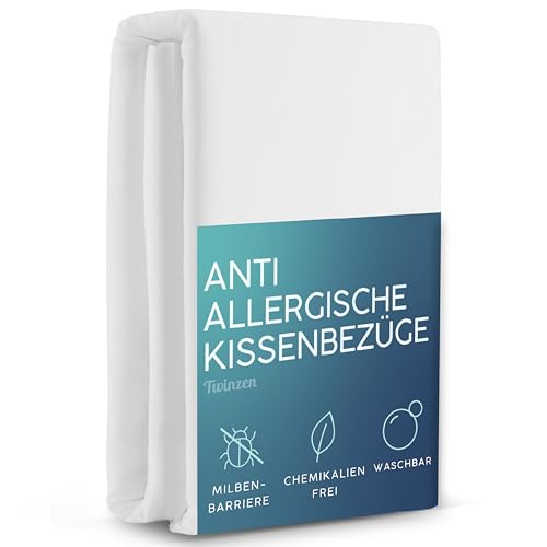 Twinzen 2er-Set Milbenbezug Kopfkissenbezug 50x70 cm - Kissenschoner Allergiker Bettwäsche mit Reißverschluss - Oeko-Tex Zertifiziert