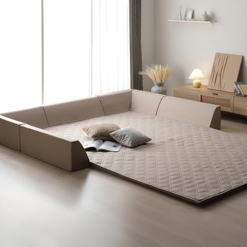 RASIK フロアソファー セット (極厚ラグ185×275cm厚み30mm+U字+I字クッション) ベージュ 洗える カバー 滑り止め 25D 高反発ウレタン マット Nolphi ノルフィ