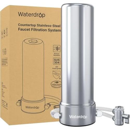Waterdrop Water Filter for Sink Faucet, NSF/ANSI 42 Certified Countertop Water Filter System, 5-Stage Stainless Steel Faucet, 8000 Gallons, Reduces He