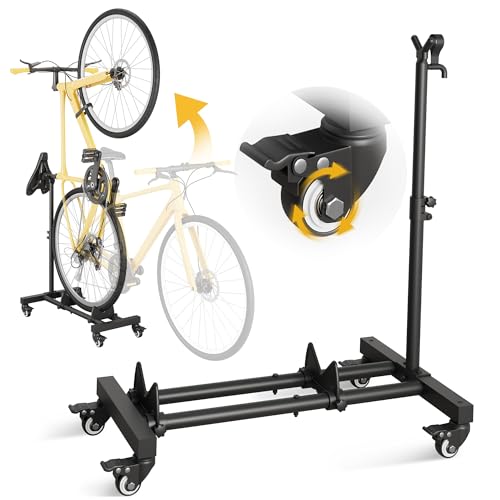 Sttoraboks Freestanding Vertical Bike Storage Stand with Wheels Stable Floor Bike Racks for Garage/Apartment Indoor Cycle Storage Rack Adjustable Height No Drilling Required Max 10cm Tire Width
