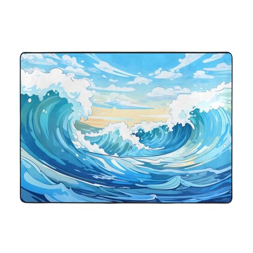 WZYCWB Alfombra ondulada de 80 x 58 pulgadas, pelo corto suave y esponjoso, adecuada para sala de estar, oficina, mesita de noche, balcón