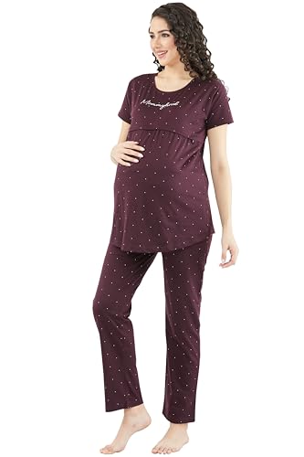 Image of Pastel Clip Women Cotton Star Printed Relaxed Maternity Night Suits for Women Feeding 7002-7003
