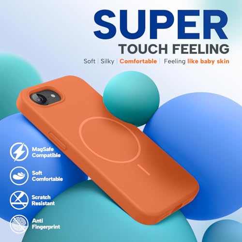 Image of Miracase Magnetic for iPhone 17e Case & iPhone 16e Case, [Soft Anti-Scratch Microfiber Lining], Compatible with MagSafe, Silicone Shockproof Protection Phone Case for iPhone 17e /16e, Orange