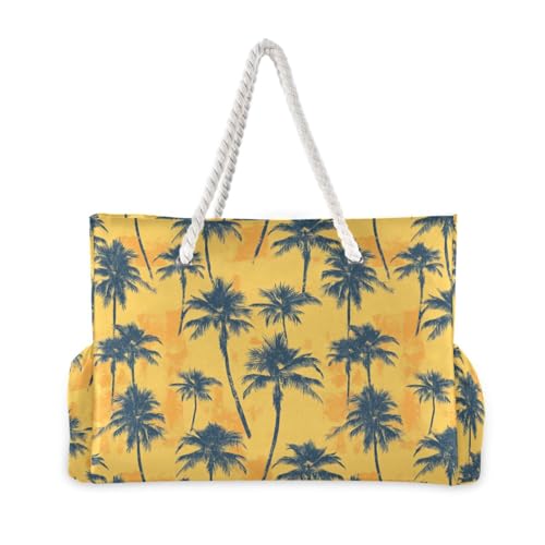 JUNZAN Vintage Yellow Tropical Beach Tote Bag with Handles Swim Pool Bag Beach Totes Bags for Women with Waterproof Pockets3