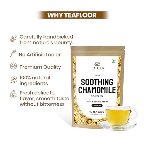 Image of Teafloor - Chamomile Flower Tea bags || 40 Tea Bags /72gram (pack of 1) || FARM PACKED for Freshness || Pure Whole Flower Buds of Chamomile | Caffeine Free Herbal Tea - Better sleep