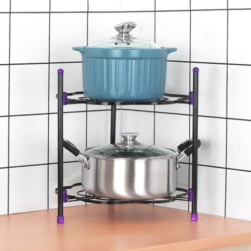 Organizador de sartenes que ahorra espacio, estante eficiente para ollas y sartenes para armario de cocina, solución de almacenamiento vertical para cacerolas, soporte de utensilios de cocina