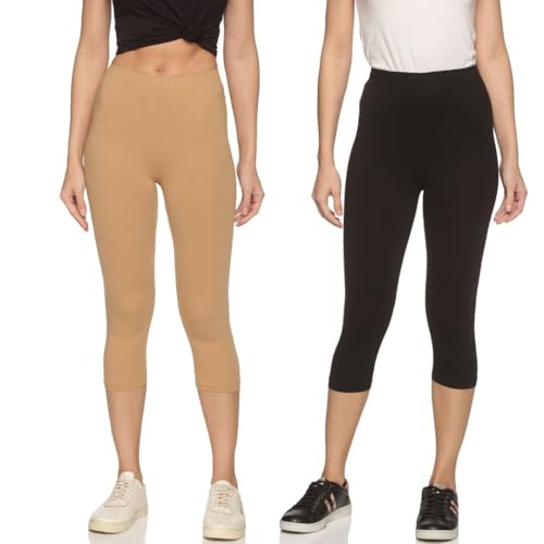 Image of OUTFLITS Women's Knee-Length Cotton Spandex Essential Capri Stretchy Leggings |Small - 2XL Adult |Yoga Leggings, Workout, Gym, Running 3 /4th Leggings for Women(OFLLC)