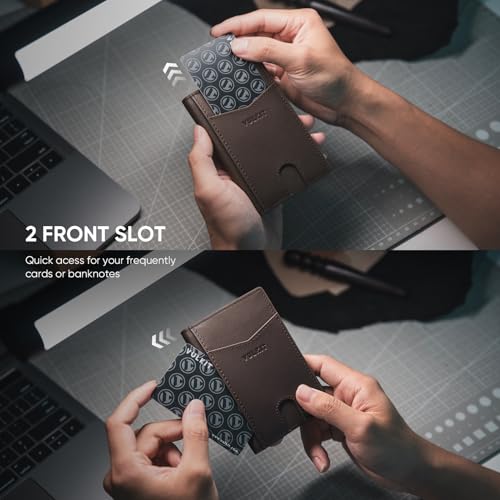 VULKIT Bifold Front Pocket Slim Wallet RFID Blocking Minimalist Thin Genuine Leather Credit Card Holder Wallet for Men and Women Nappa Espresso3