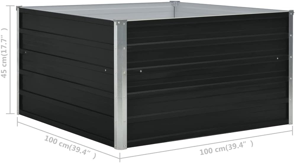 Dimensions of the vidaXL Raised Garden Bed: 100cm (39.4 inches) length, 100cm (39.4 inches) width, 45cm (17.7 inches) height