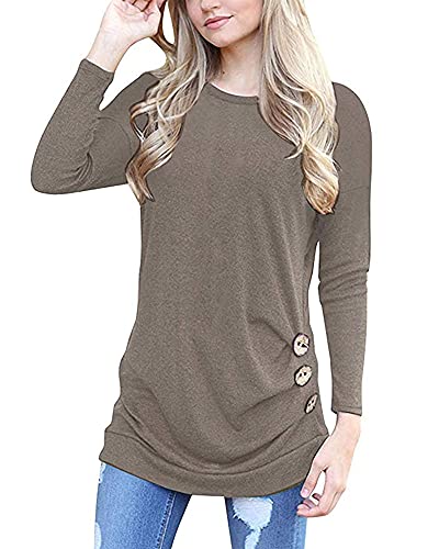 MOLERANI Women s Casual Long Sleeve Round Neck Colored Cotton Tunic T Shirt Blouse Tops Brown M
