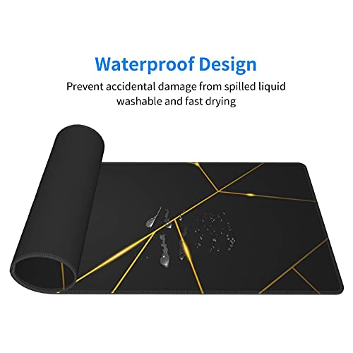 Image of Gaming Mouse Pad 31.5x11.8 Inch XL with Stitched Edges Extended Waterproof Gold Line Black Geometric Desk Pads Non-Slip Rubber Base Large Keyboard Mat Computer Gaming Mousepad for Work /Office /Home