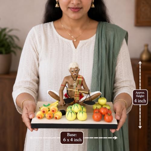 Image of Krishnanagar Handmade Clay Gift & Decor | Standard- Sitting Human Figure Miniature Idol - Fruit Seller
