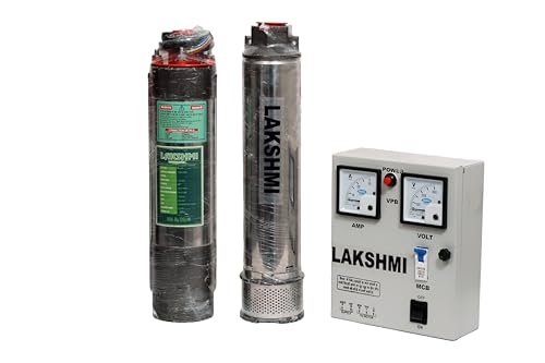 Image of Lakshmi 1hp Submersible Water Pump with Panel Board 100 Feet I 4 Inch Oil Filled I Cable I Safety Wire