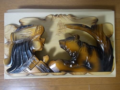 アイヌ民芸品 木彫り 少女とクマ 壁掛け料立体42cm22cm5cm アイヌ民族 北海道土産木製インテリアレトロ 手彫り