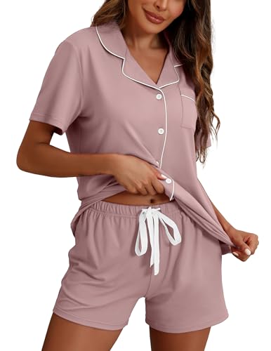 Image of ZMJ Pajamas for Women Set 2 Piece Pj Short Sets Bride Sleepwear Button Up