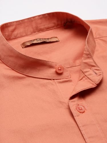 Image of SHOWOFFFF Men Solid Casual Shirt | Mandarin Collar Full Sleeves Cotton Shirt for Mens | Slim Fit Regular Length Shirt for Men's