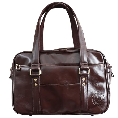 Sac d'école japonais marron en cuir PU avec bandoulière amovible pour femmes