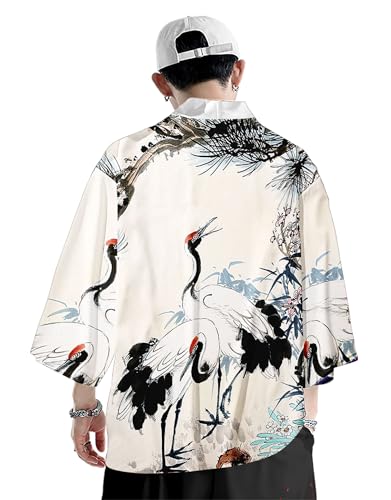 Image of DOVWOER Women's and Men Cardigan Jackets Japanese Kimono Casual Open Front Lightweight Coat