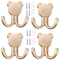 PIYYQNY Coat Hooks 4 Pack Cartoon Bear Hanger Hook Metal Zinc Alloy Coat Rack for Wall Wall Mounted Coat Hook Suitable for Kitchen Door Bathroom and Corridor(Brushed Copper Color)