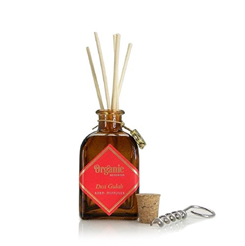 Song of India Organic Goodness Reed Diffuser in Amber Coloured Glass Jar with 6 Sticks for Home Fragrance (Desi Gulab - Rose)