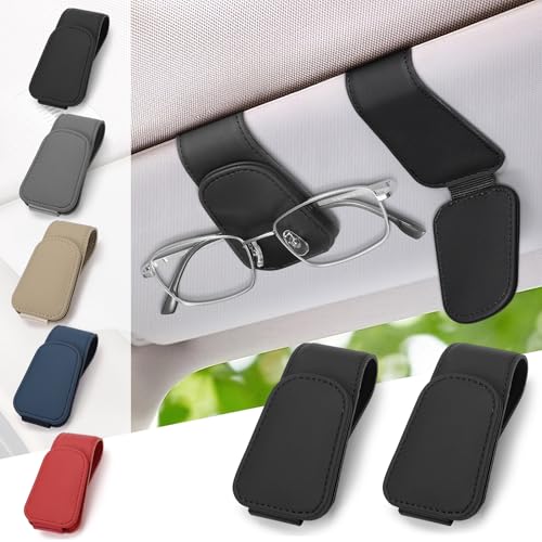 JINYJIA Porta Occhiali Auto 2 Pezzi, Magnetico Clip Portaocchiali Auto, Universal Soporte para Gafas de sol para Visera de Coche,Nero + Nero