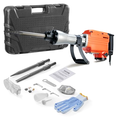 VEVOR Martillo de Demolición 2200W 66J 1350BPM Martillo Eléctrico con Cable 1-1/8' con 2 Cinceles Reemplazables Mango...