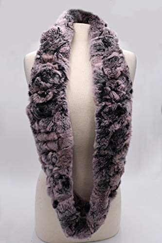 surell Rex Rabbit Long Chain Neck Loop Scarf - Wedding Wraps and Shawls for Women - Bridal Fur Stole (Pink Frost)3