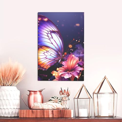 Impression sur toile papillon violet pour habiller un mur vide sans percer