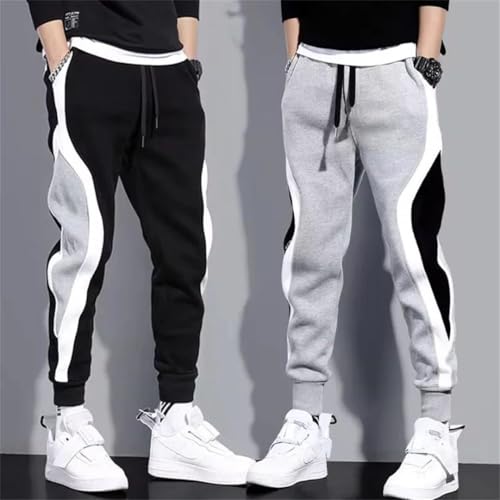 Men's Wide Loose Pants Patchwork Sports Elastic Rope Breathable Tie-Foot Trousers2