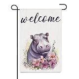 TopPacific Hippopotamus Welcome Fall Garden Flag Double Sided, Hippopotamus Buffalo Yard Outside Decorations, Summer Farmhouse Outdoor Small Home Decor Double Sided 12 x 18(1322))