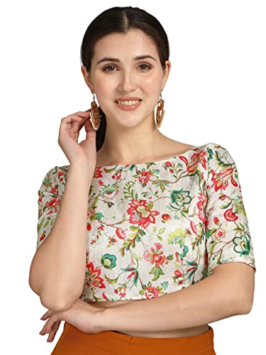 Vihu Fashion Women's Banglori Silk Printed Elbow Length Sleeve Blouse