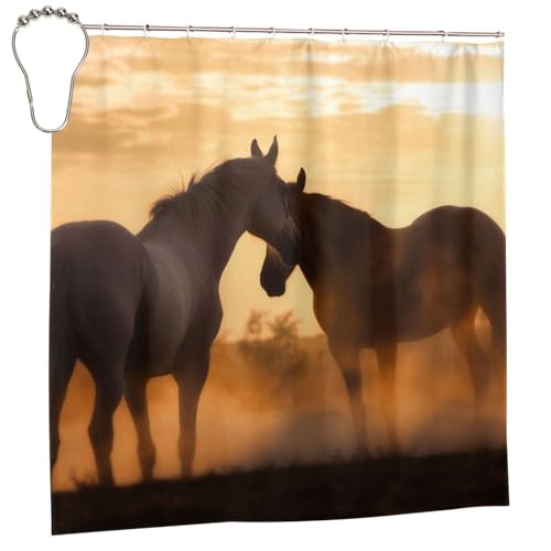 Rideau de douche imperméable et lavable motif chevaux amoureux - 3