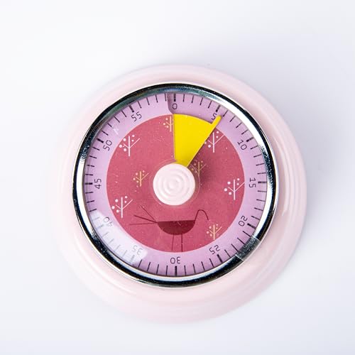 Image of Gibox Round Retro Kitchen Timer for Cooking (Pink) Stainless Steel Magnetic Bottom Mechanical Loud Alarm, 60 Min Count Stopwatch for Time Management Analogue Clock Reminder for Various Activity