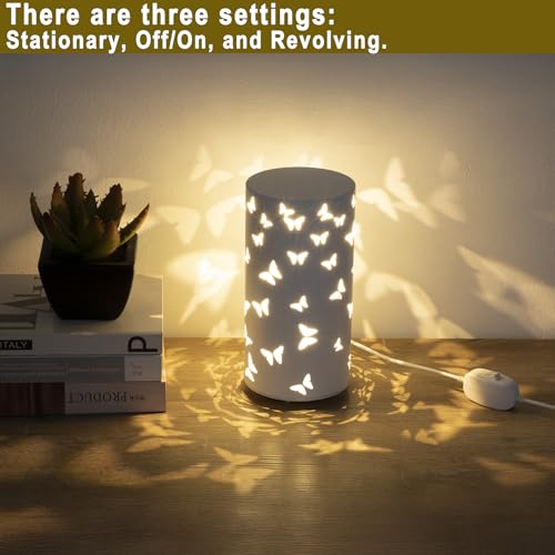 Image of Warm White Butterfly Night Light - USB Cordless Table Lamp with Rotating Projection, Portable Bedside Light for Bedroom, Coffee Shop, Gifts for Women, Mom, Birthday