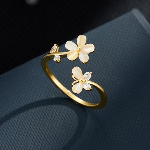 Kokoma Butterfly Flower Statement Ring for Women Cubic Zirconia Floral Wrap Finger Ring Wedding Promsie Rings Engagement Anniversary Band Adjustable4