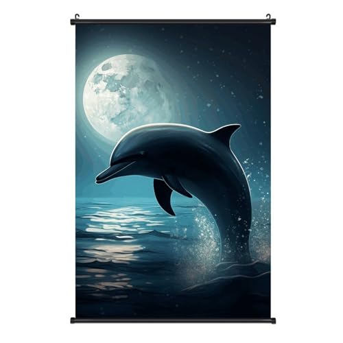 Poster dauphin au clair de lune tableau toile décoration murale