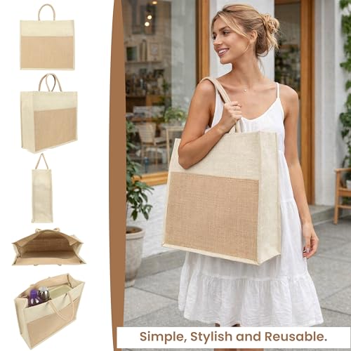 Image of Match Made Eco Friendly Jute Jhola Bag For Kitchen Essential Grocery Shopping, Carry Milk, Fruits, Vegetable With Reinforced Handles & Zipper