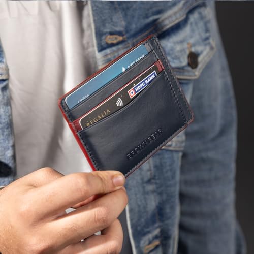Image of BROWN BEAR Premium Branded Men's Card Holder - Stylish, RFID Leather Card Holder (Blue /Red)