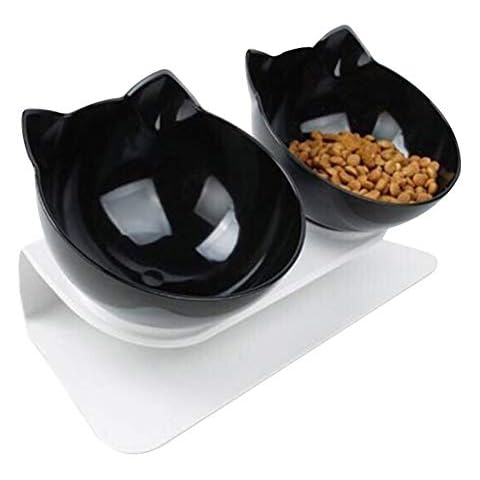 Artwarm Double Cat Bowls, 15°Tilted Platform With Anti-slip Raised Stand, Reduce Pets Neck Pain Pet Food Water Feeder Bowl for Cats and Small Dogs Cover