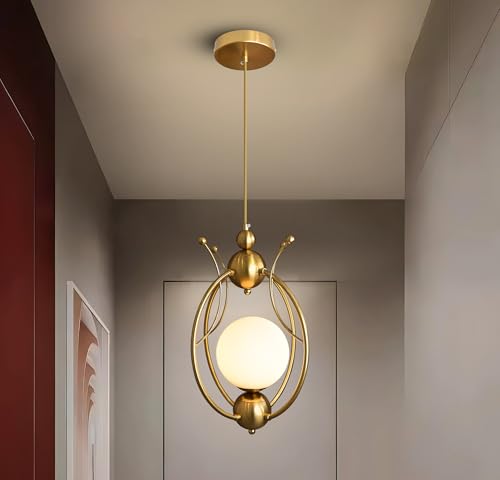Image of Smartway Crown Modern LED Hanging Pendant Light | Golden Curved Metal Design with Frosted Orb Light | 3 Color Modes | Decorative Ceiling Pendant Lamp for Living Room, Bedroom, Dining, Cafe & Office