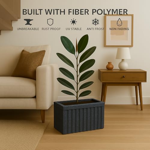 Image of Bigsmall Designed Plant Pots, Premium Durable Polymer Flower Pots for Indoor & Outdoor Plants - Lightweight, Stylish, and Weather-Resistant Garden Planters (Ripples- Grey Marble, 12 Inch)
