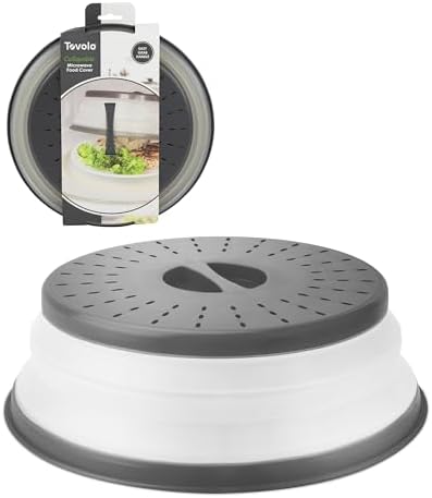 Tovolo Microwave Splatter Cover for Food, Medium (Charcoal) - Collapsible & Vented Silicone Splatter Guard Lid - Microwave Plate & Dish Cover with Handle - BPA-Free Kitchen Gadget for Meal Prep