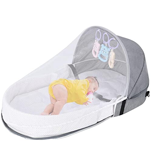 Anloximt Foldable Bassinet with Toys and Net