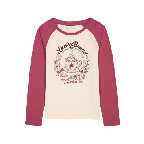 Image of Lucky Brand Girls' Long Sleeve Graphic T-Shirt, Tagless Cotton Tee with Fun Designs