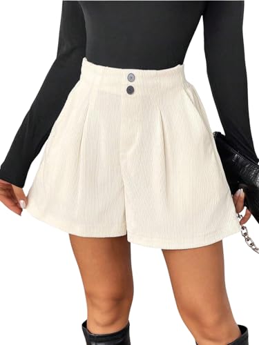 Image of GRECIILOOKS Women's High Waist Tailored Shorts | Ribbed Poly Lycra Blend Summer Shorts with Pockets & Button Closure | Elegant Folded Hem Casual Wear for College, Brunch & Daily Outings