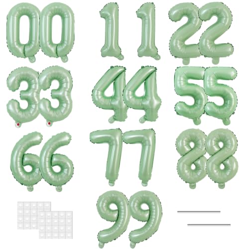 Image of TONIFUL Number Balloons 16 Inch Sage Green 2 Set 0-9 Number Mylar Foil Balloons 20 Pcs Olive Green Custom Digital for Boho Birthday Forest Party Graduation Baby Shower Anniversary Decorations