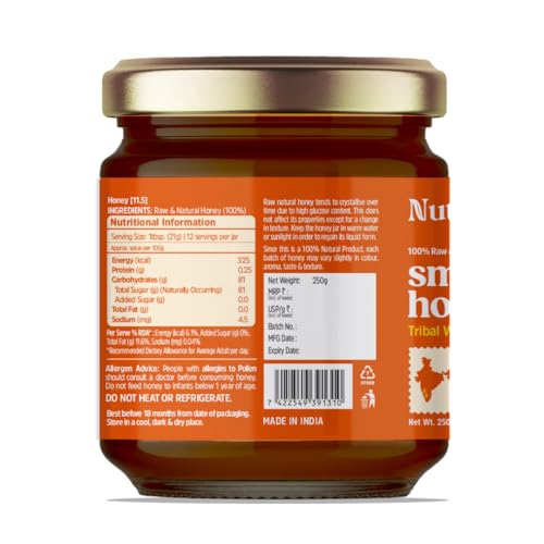 Image of Nutricrate Small Bee Pure Organic Honey - 250g Glass Jar - Kombu /Stingless Bee Raw & Unprocessed Honey from the Jungles of Western Ghats - Unpasteurized, No Sugar Adulteration - Supports Digestion