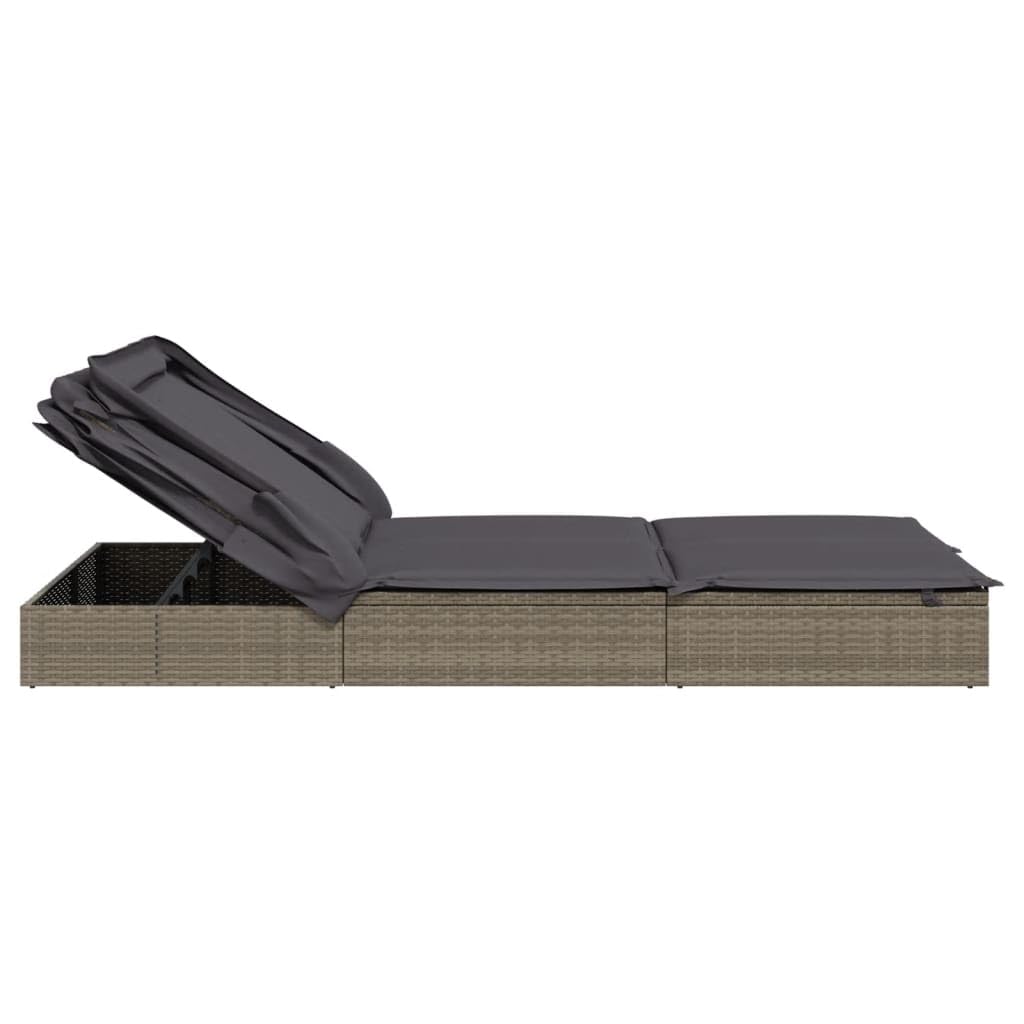2-Personen-Sonnenliege mit Dach Grau 213x118x97 Poly Rattan Gartenliege Gartenmöbel Liegestuhl Relaxliege A790